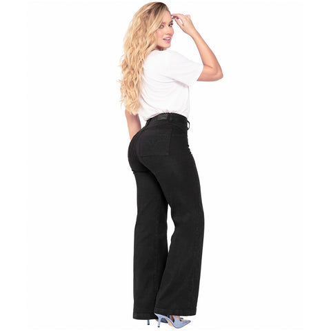 High Waisted White Straight Leg jeans for Women Lowla 242455 black