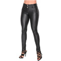 LOWLA 0719 |  Faux Leather Mid Rise Jeans For Women Black